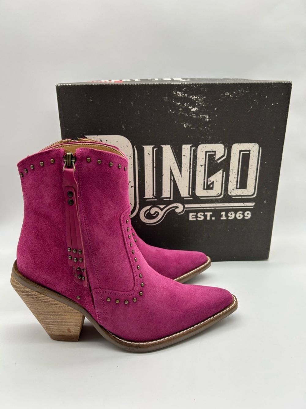Dingo Women’s Suede Ankle Boots in Fuchsia - Western Block Heel New In Box - Picture 13 of 13
